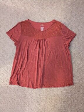 St. John's Bay Reddish Orange Lace Front Neck Top Super Soft Fall Autumn Winter